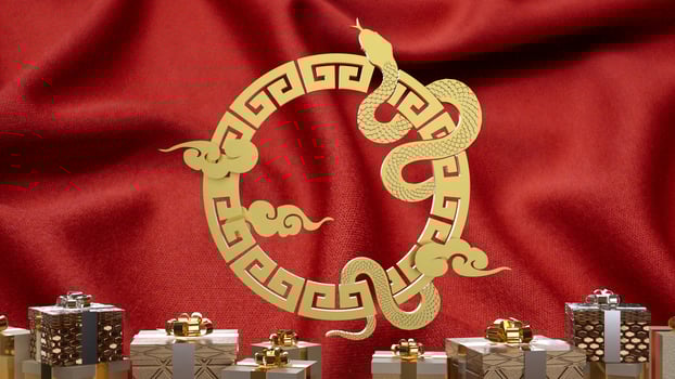 The gold snake and gift box for Chinese new year concept 3d rendering. photo