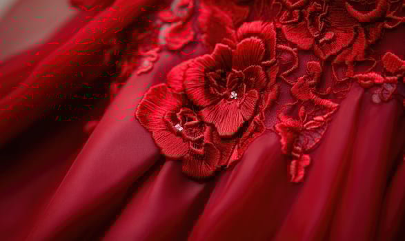 A red dress with flowers embroidered on it photo