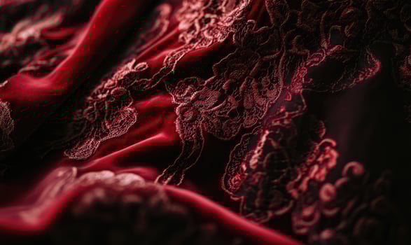 A close up of a red fabric with lace photo