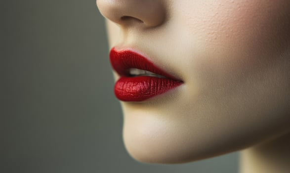 A woman's lips are painted red photo