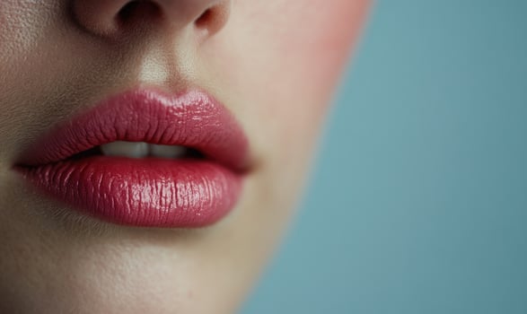 A woman's lips are painted red photo