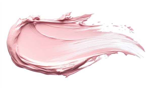 A pink blob of makeup is spread across a white background photo