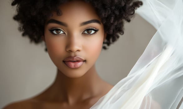 A woman with a short, curly hairstyle and a white veil photo