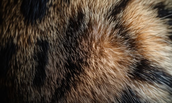 A close up of a cat's fur with a brown and black pattern photo