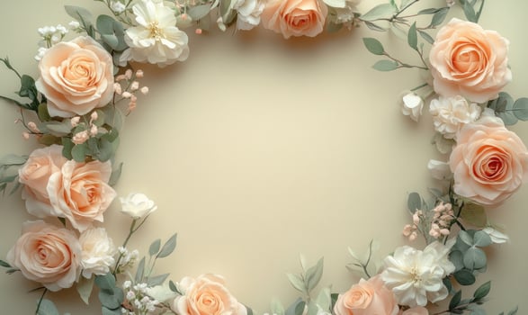 A beautiful bouquet of roses and white flowers arranged in a circle photo