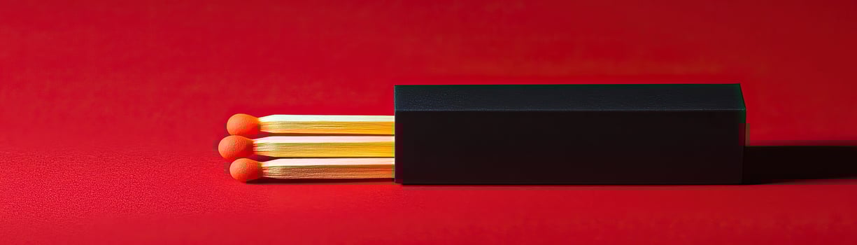 Minimalist matchbox on red background, modern design, vibrant color play photo
