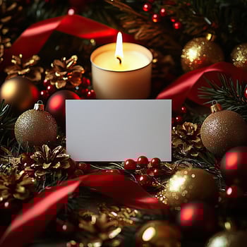 Blank Christmas card mockup, warm and festive ambiance photo