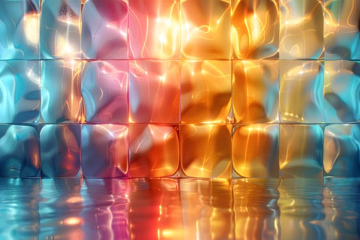 Vibrant Abstract Glass Wall with Reflective Water for Modern Design Aesthetics photo
