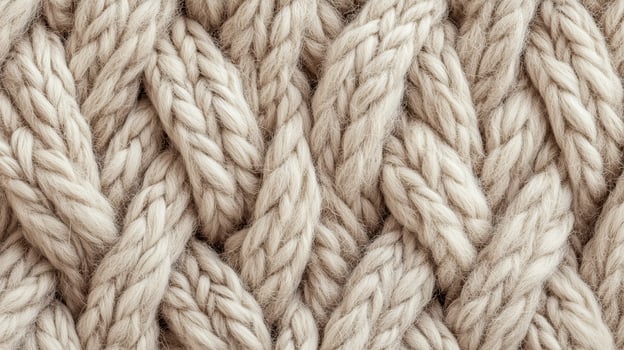 A knitted pattern of white yarn. The yarn is knitted in a way that it looks like a series of loops. photo
