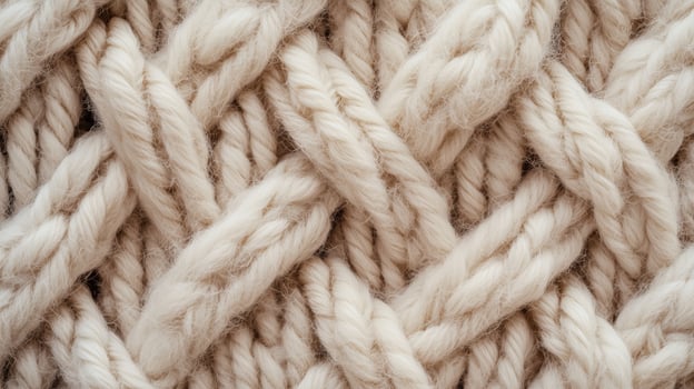A knitted pattern of white yarn. The yarn is knitted in a way that it looks like a series of loops. photo