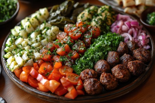 Large oval platter presenting a selection of delicious mediterranean foods photo