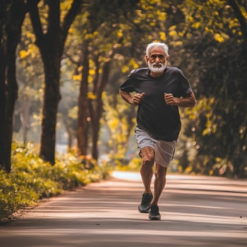 Active Lifestyle Old Aging Senior Man is running photo