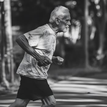 Grey Active Old Aging Senior Man is running photo