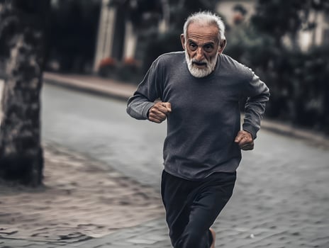 Active Lifestyle Old Aging Senior Man is running or jogging photo