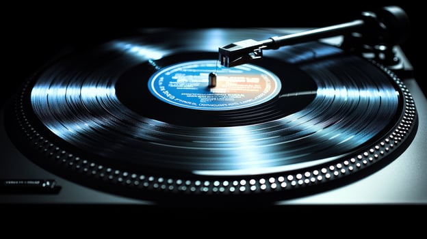 A vinyl record plays softly, creating a cozy ambiance near midnight photo