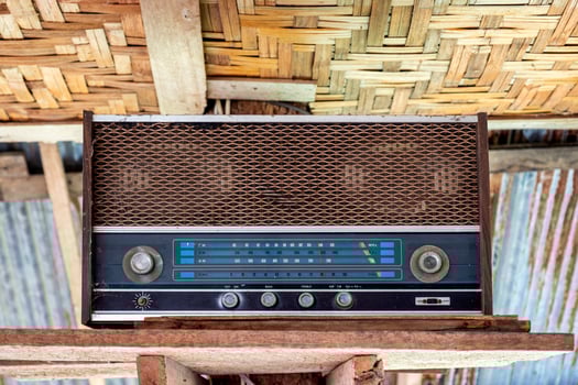 Old wooden radio receiver obsolete photo