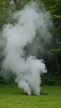 Outdoor scene with fog mistily spouting from natural elements photo