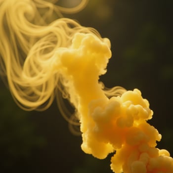 Slowly rising yellow smoky mist with realistic atmosphere photo