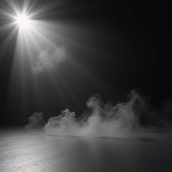 Dark grey backdrop with misty glow mystic smoky atmosphere revealing a lit product banner photo