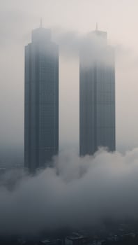 Misty cityscape with foggy atmosphere photo