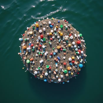 Floating plastic trash depicts environmental and ocean pollution issue photo