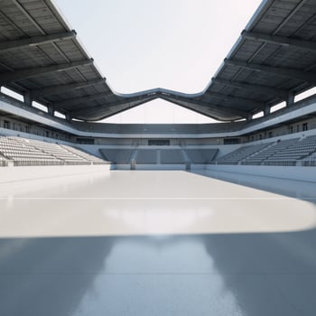 3Drendered image Empty arena with concrete floors glass fences and triangular dome roof photo