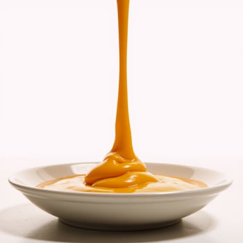 Cheddar cheesesplashed cheese sauce midair photo