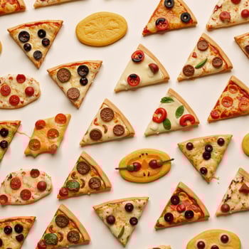 Seamless pattern showcasing various pizza slices layout photo