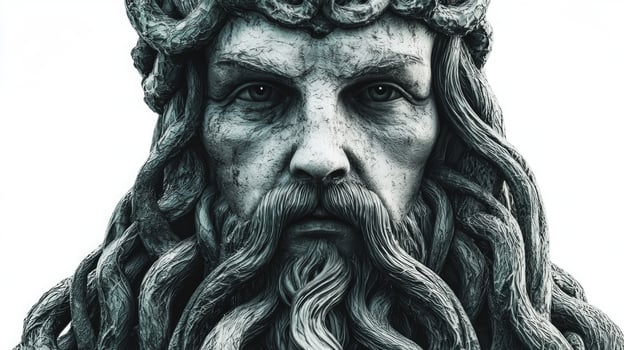 Eir known as a Scandinavian goddess of healing is represented with lifelike features and an elaborate design set against a stark white background for emphasis. photo