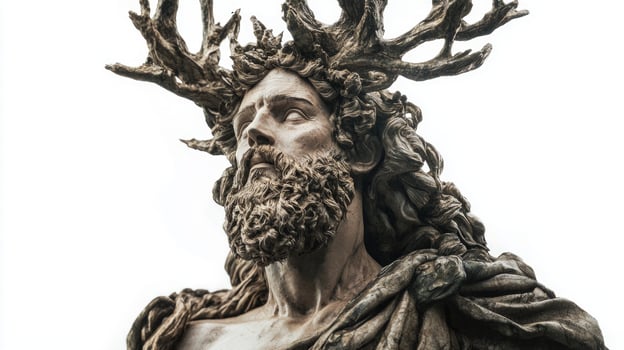 This depiction showcases Forseti the Scandinavian god known for justice and peace featuring intricate details and lifelike textures against a stark white backdrop. photo