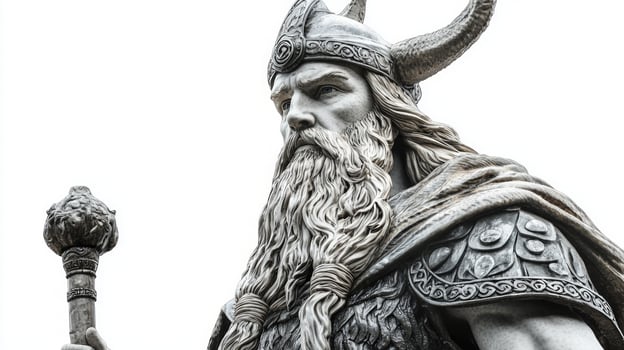 Magni the Scandinavian god of strength displayed with intricate details and expressive features embodies the essence of Norse mythology on a stark white backdrop. photo