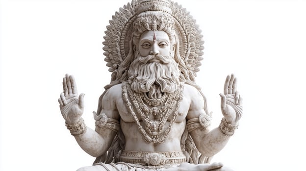 depiction features the indian god Shiva Purana characterized a majestic presence and detailed craftsmanship set against a clean white backdrop. photo