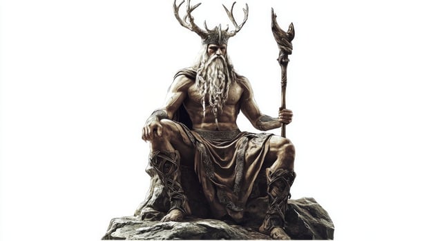 Njord the powerful Scandinavian god associated with the sea and winds is depicted with antlers and a regal posture. His commanding presence evokes strength and wisdom. photo