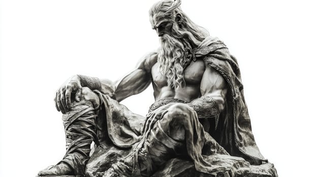 artwork displays Njord a prominent god from Scandinavian mythology depicted in a realistic style. His strong contemplative pose captures his essence as a deity of wealth and the sea. photo