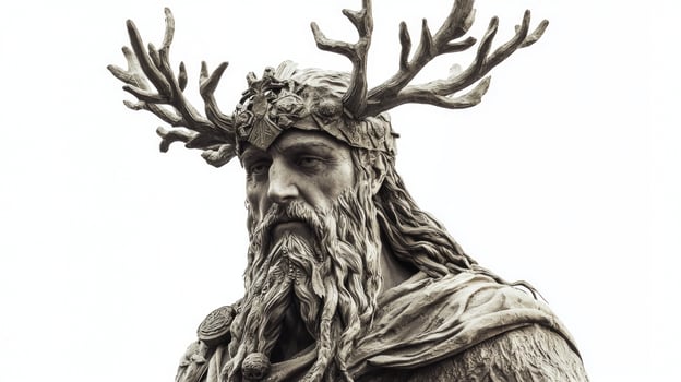 Njord the god of the sea and winds from Norse mythology with intricate details and a striking presence highlighting his majestic antlers and long beard. photo