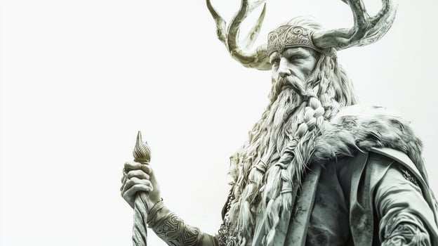 Ullr the Scandinavian god of hunting and winter is portrayed with a majestic bearing holding a spear and adorned in traditional attire photo