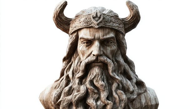 This striking portrayal captures Vili a prominent Scandinavian god featuring intricate details in his expression and adornments emphasizing his mythological significance. photo