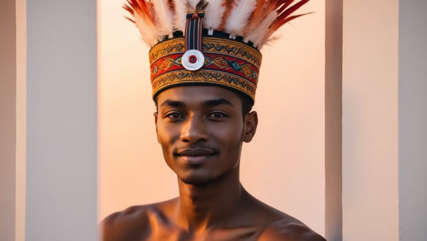 A man wearing a headdress with feathers photo