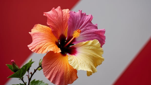 Colorful Hibiscus Flowers on Red Background. photo