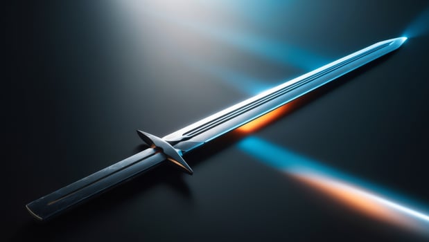 Glowing futuristic sword on dark background. photo