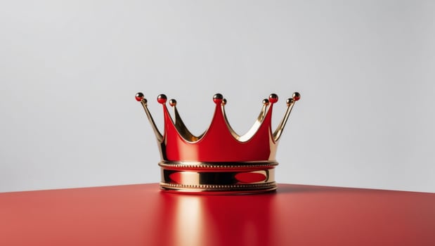 Gold Crown on Red Background Royalty Power Success Concept. photo