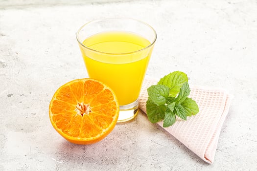 Fresh orange juice served mint photo