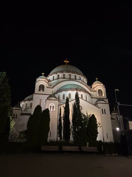 Night view of Saint Sava church, one of the biggest Orthodox Christian churches in the world in Belgrade, capital of Serbia photo