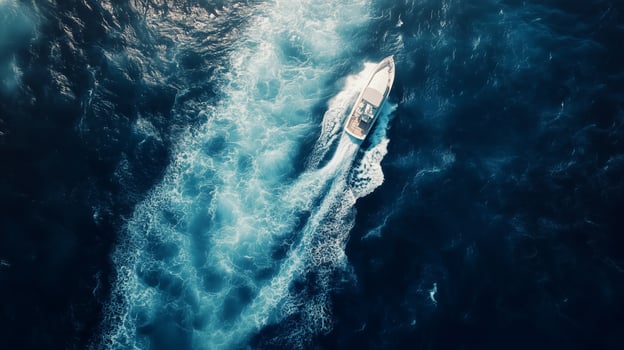 Speed boat on blue ocean water journey transportation aerial view photo