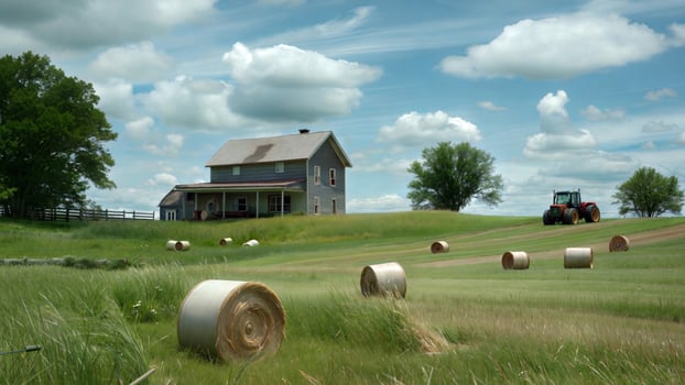 A field with hay bales photo