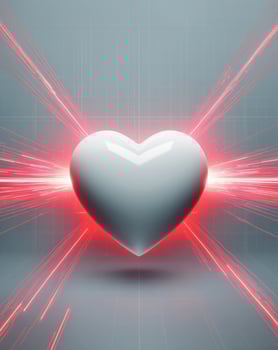 Digital Heart on Futuristic Background with Red Lines. photo