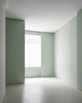 A room with green walls and white floor photo