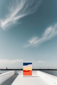 A colorful flag is sitting on a roof photo
