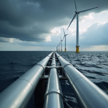 Wind farm and hydrogen pipeline offshore showcase advanced renewable energy infrastructure under overcast skies photo