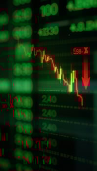 Abstract backdrop showcases a failing stock exchange with red and green toned charts indicating losses photo